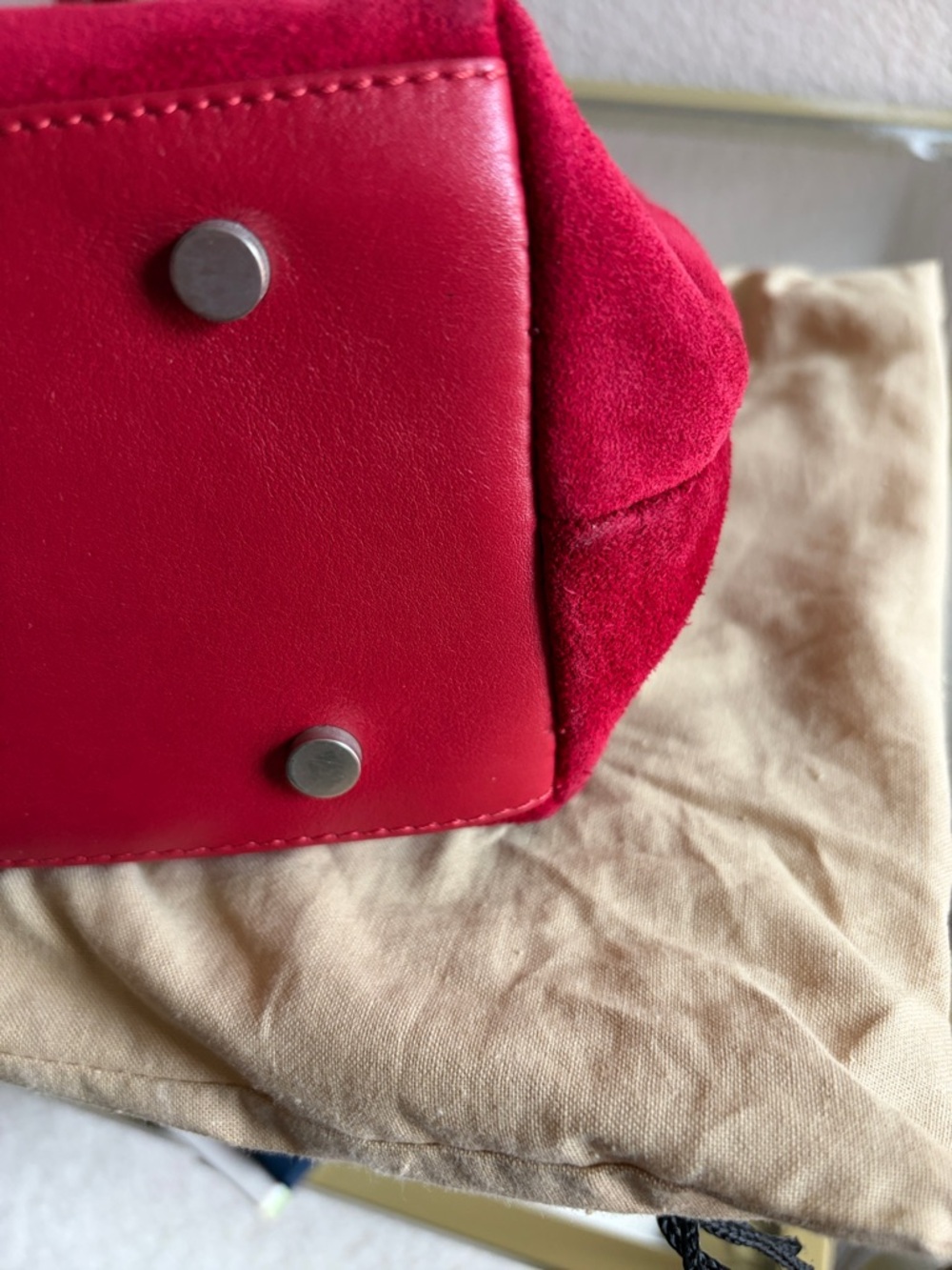 Vintage Burberry Red Suede Shopper Tote with Leather Trim - Picture 12 of 13